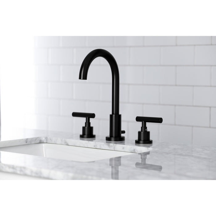 Manhattan FSC8920CML Two-Handle 3-Hole Deck Mount Widespread Bathroom Faucet with Pop-Up Drain, Matte Black