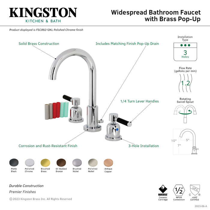 Kaiser FSC8920DKL Two-Handle 3-Hole Deck Mount Widespread Bathroom Faucet with Pop-Up Drain, Matte Black