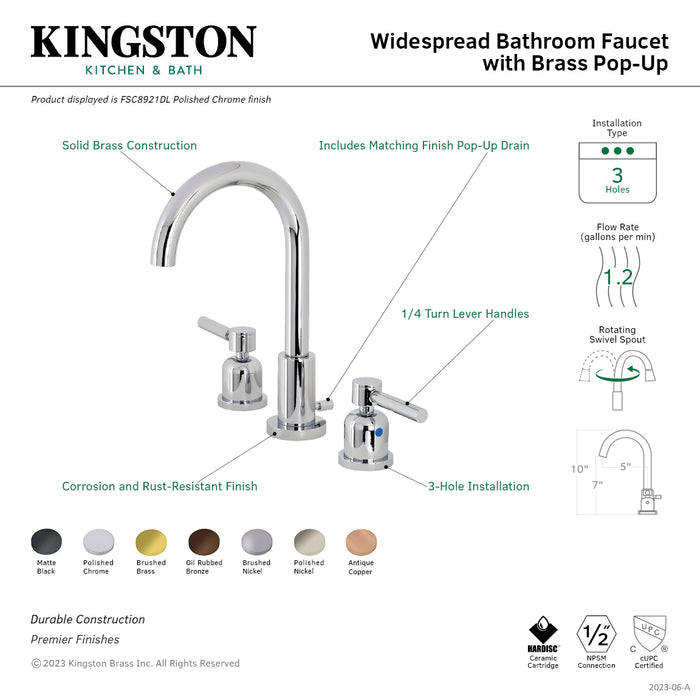 Concord FSC8920DL Two-Handle 3-Hole Deck Mount Widespread Bathroom Faucet with Pop-Up Drain, Matte Black