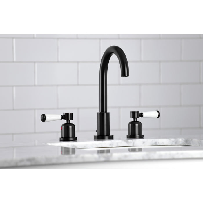 Paris FSC8920DPL Two-Handle 3-Hole Deck Mount Widespread Bathroom Faucet with Pop-Up Drain, Matte Black