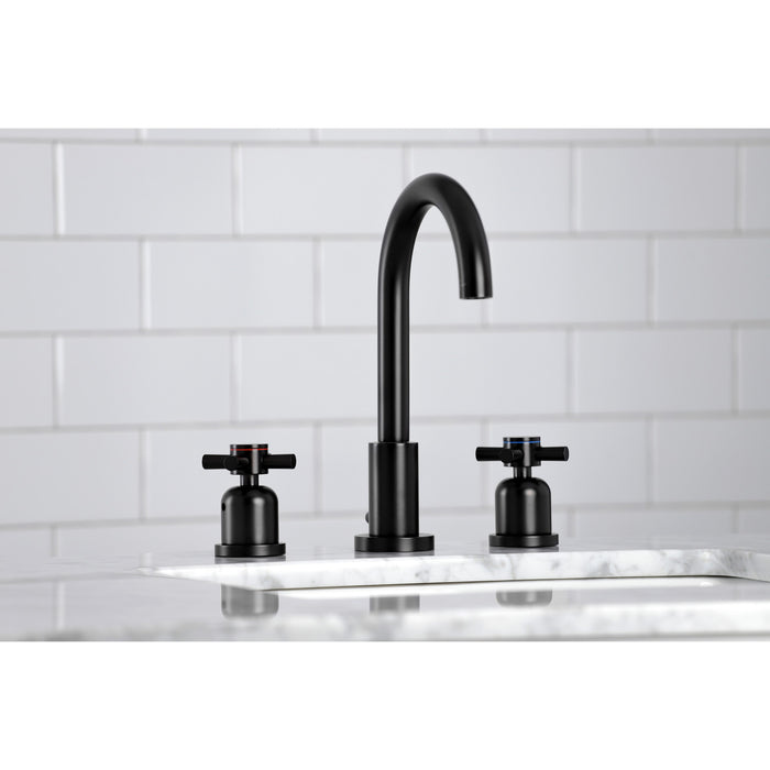 Kingston Sona FSC8920DX - Concord Two-Handle 3-Hole Deck Mount Widespread Bathroom Faucet with Brass Pop-Up, Matte Black