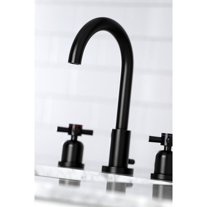 Kingston Sona FSC8920DX - Concord Two-Handle 3-Hole Deck Mount Widespread Bathroom Faucet with Brass Pop-Up, Matte Black