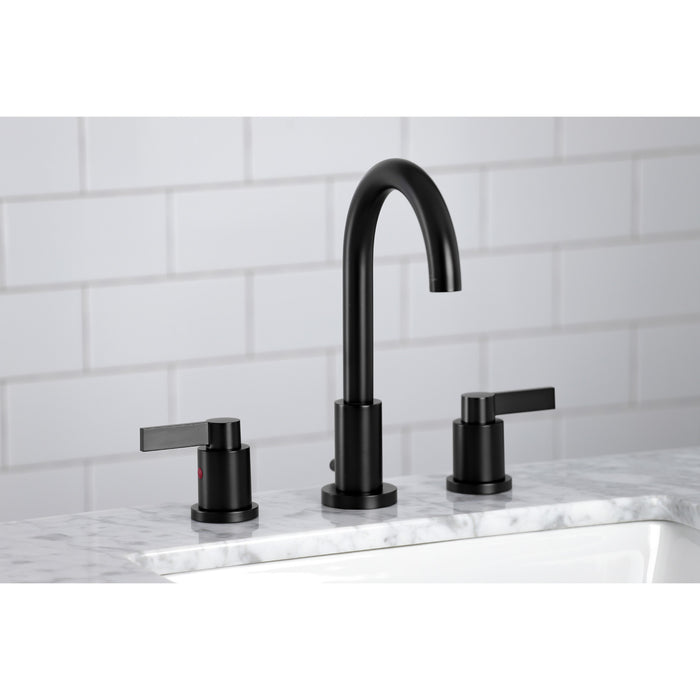 NuvoFusion FSC8920NDL Two-Handle 3-Hole Deck Mount Widespread Bathroom Faucet with Pop-Up Drain, Matte Black