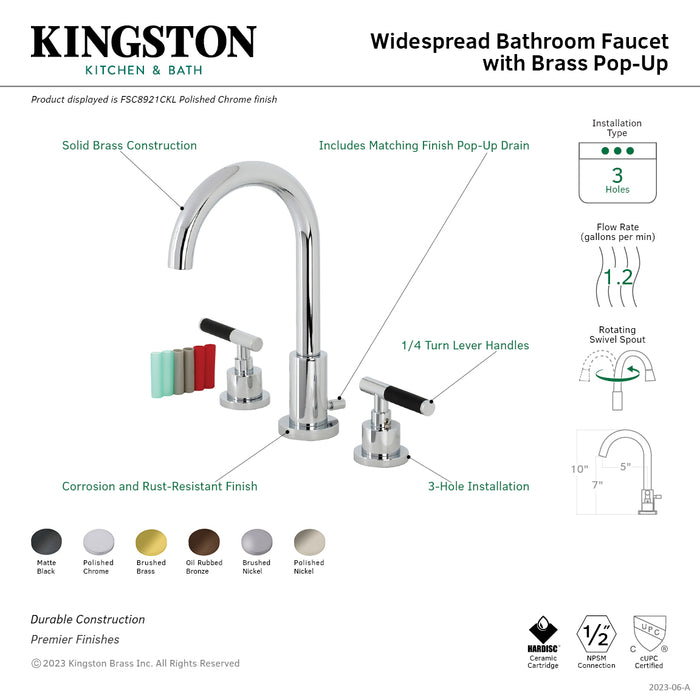 Kaiser FSC8923CKL Two-Handle 3-Hole Deck Mount Widespread Bathroom Faucet with Pop-Up Drain, Brushed Brass