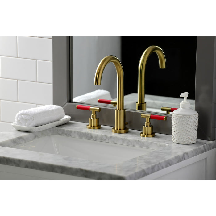 Kaiser FSC8923CKL Two-Handle 3-Hole Deck Mount Widespread Bathroom Faucet with Pop-Up Drain, Brushed Brass