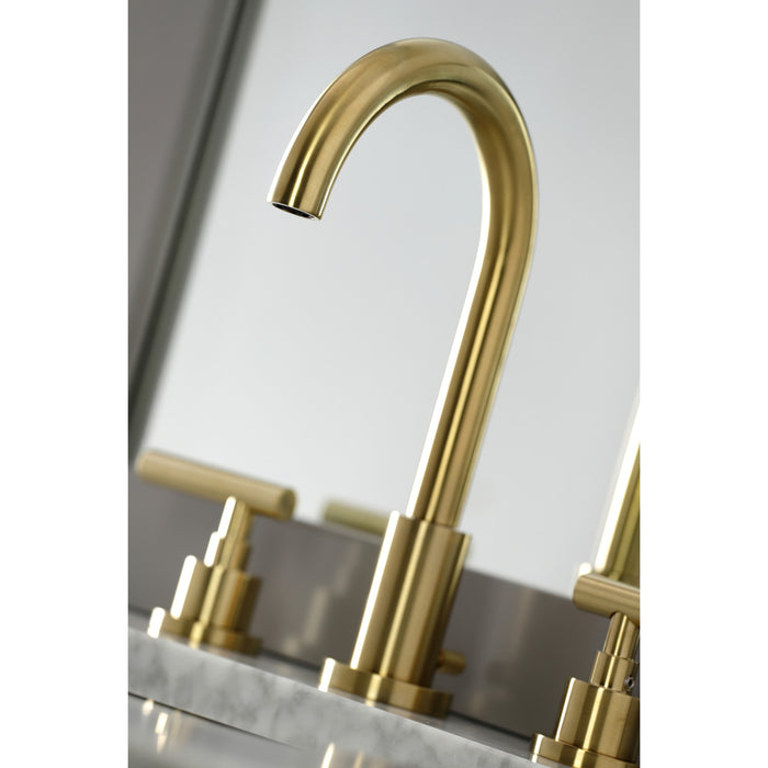 Manhattan FSC8923CML Two-Handle 3-Hole Deck Mount Widespread Bathroom Faucet with Pop-Up Drain, Brushed Brass