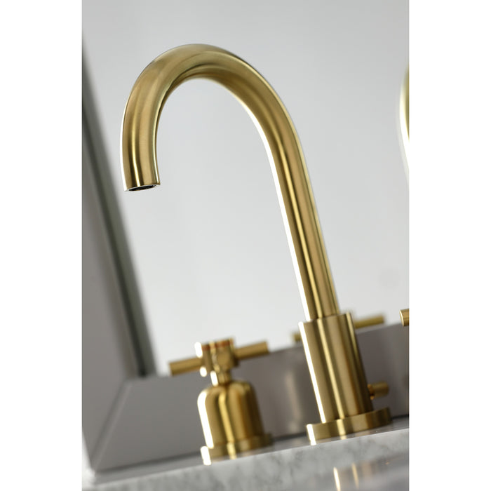 Kingston Sona FSC8923DX - Concord Two-Handle 3-Hole Deck Mount Widespread Bathroom Faucet with Brass Pop-Up, Brushed Brass