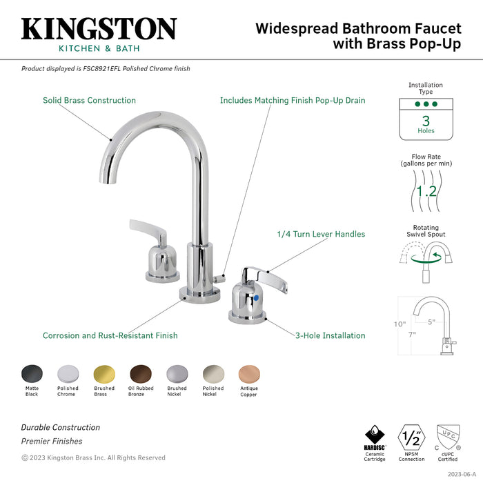 Centurion FSC8923EFL Two-Handle 3-Hole Deck Mount Widespread Bathroom Faucet with Pop-Up Drain, Brushed Brass