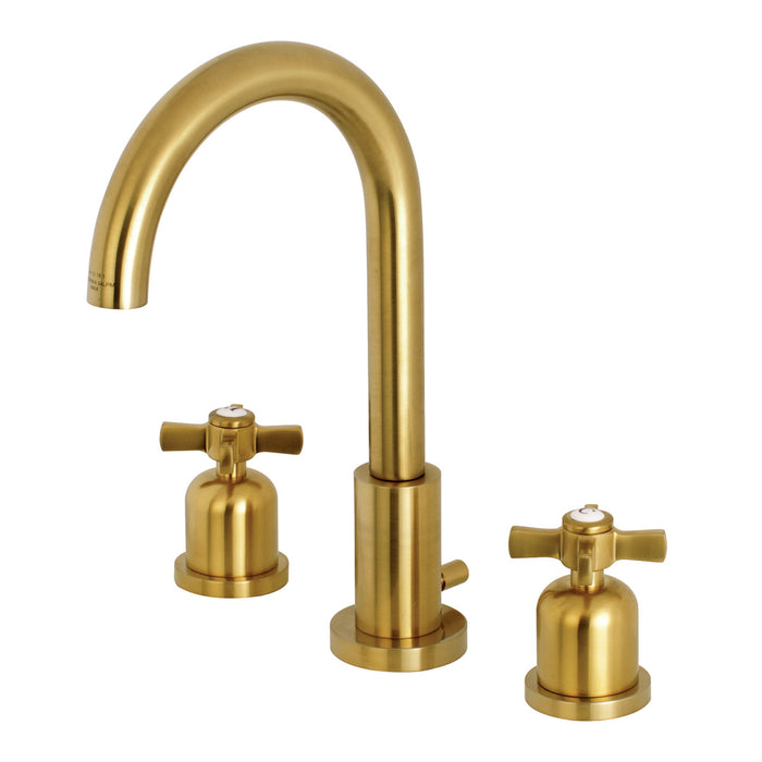 Millennium FSC8923ZX Two-Handle 3-Hole Deck Mount Widespread Bathroom Faucet with Pop-Up Drain, Brushed Brass