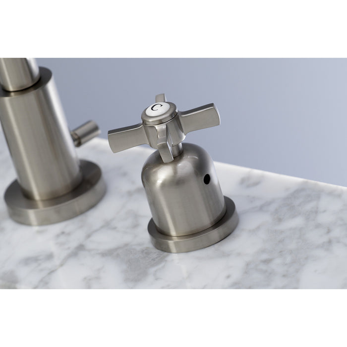 Kingston Sona FSC8928ZX - Millennium Two-Handle 3-Hole Deck Mount Widespread Bathroom Faucet with Brass Pop-Up, Brushed Nickel