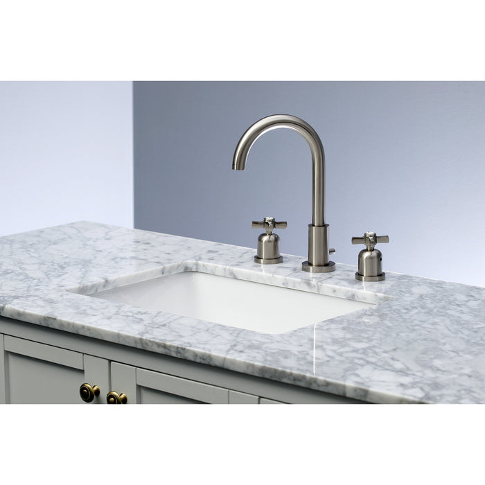 Millennium FSC8928ZX Two-Handle 3-Hole Deck Mount Widespread Bathroom Faucet with Pop-Up Drain, Brushed Nickel