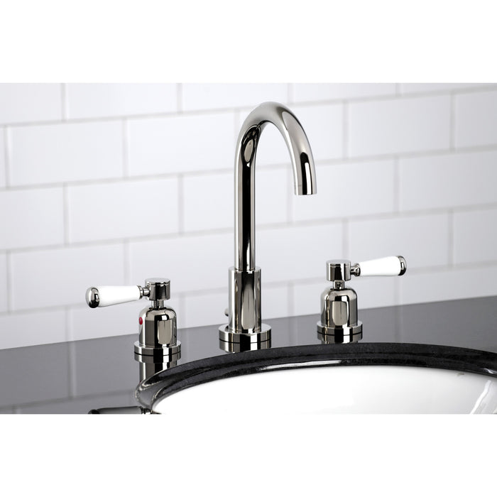 Paris FSC8929DPL Two-Handle 3-Hole Deck Mount Widespread Bathroom Faucet with Pop-Up Drain, Polished Nickel