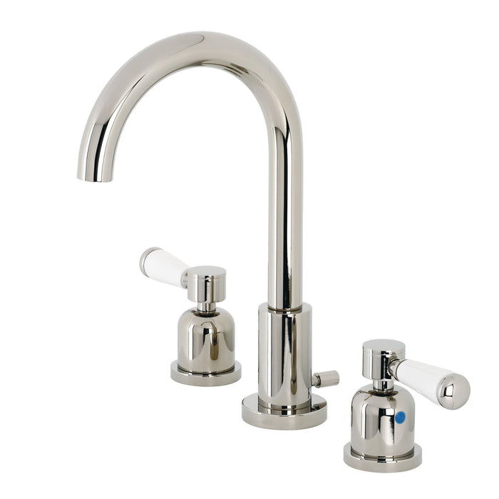 Paris FSC8929DPL Two-Handle 3-Hole Deck Mount Widespread Bathroom Faucet with Pop-Up Drain, Polished Nickel