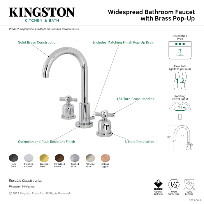 Millennium FSC8929ZX Two-Handle 3-Hole Deck Mount Widespread Bathroom Faucet with Pop-Up Drain, Polished Nickel