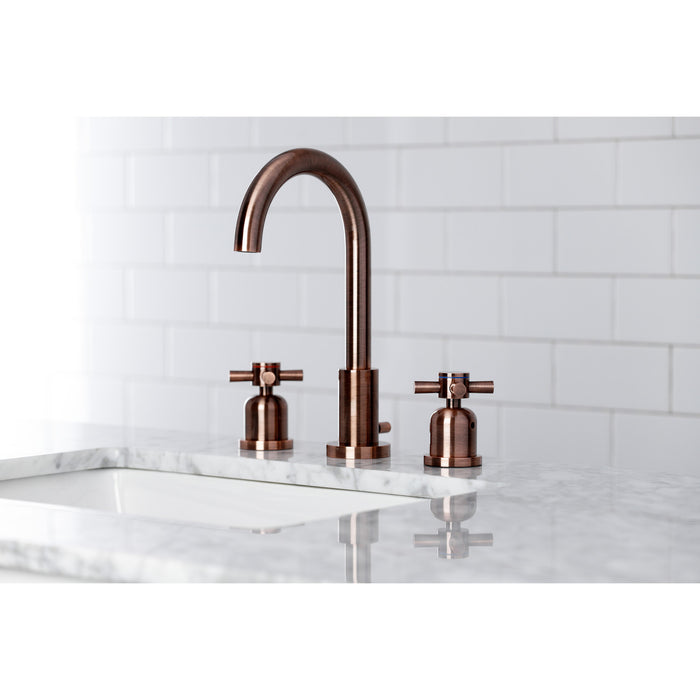 Kingston Sona FSC892DXAC - Concord Two-Handle 3-Hole Deck Mount Widespread Bathroom Faucet with Brass Pop-Up, Antique Copper
