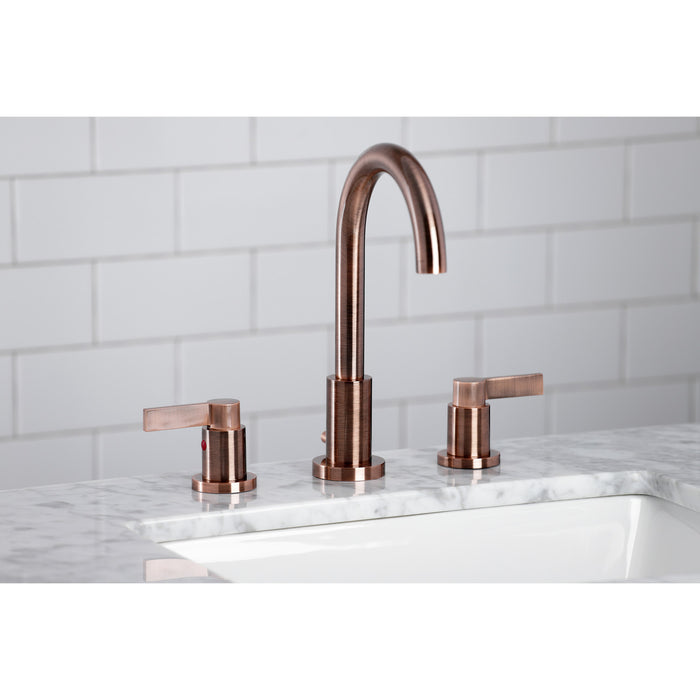 NuvoFusion FSC892NDLAC Two-Handle 3-Hole Deck Mount Widespread Bathroom Faucet with Pop-Up Drain, Antique Copper