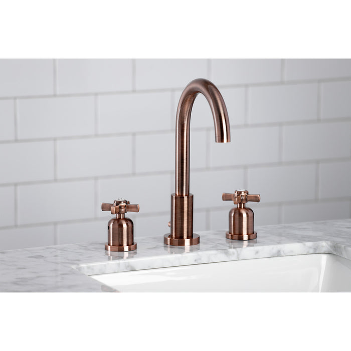 Kingston Sona FSC892ZXAC - Millennium Two-Handle 3-Hole Deck Mount Widespread Bathroom Faucet with Brass Pop-Up, Antique Copper