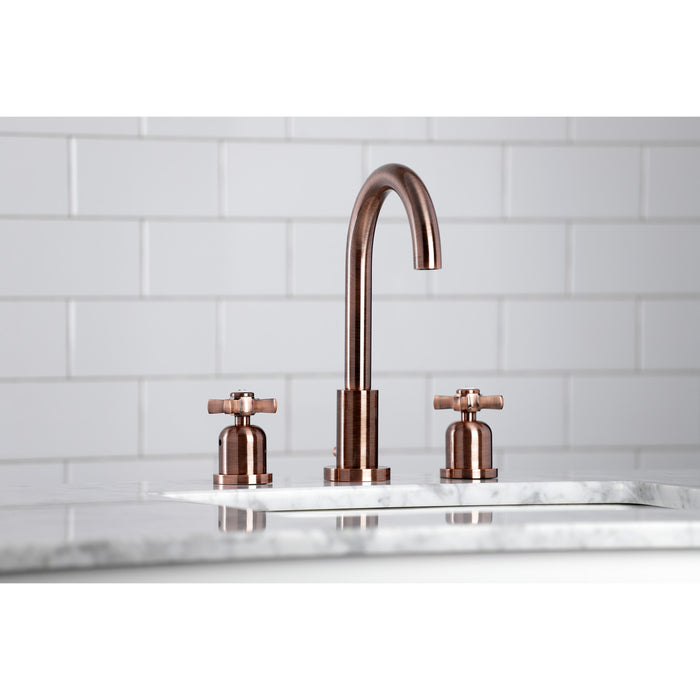 Kingston Sona FSC892ZXAC - Millennium Two-Handle 3-Hole Deck Mount Widespread Bathroom Faucet with Brass Pop-Up, Antique Copper
