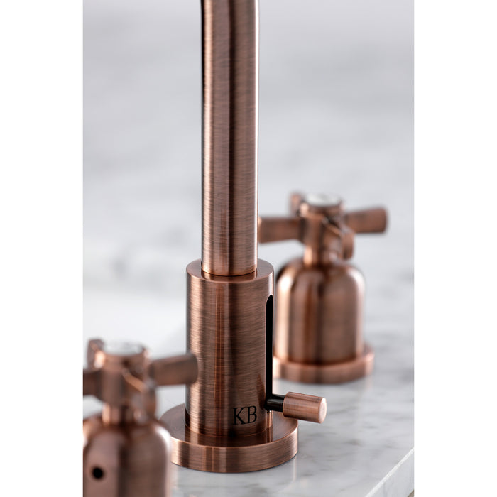 Kingston Sona FSC892ZXAC - Millennium Two-Handle 3-Hole Deck Mount Widespread Bathroom Faucet with Brass Pop-Up, Antique Copper