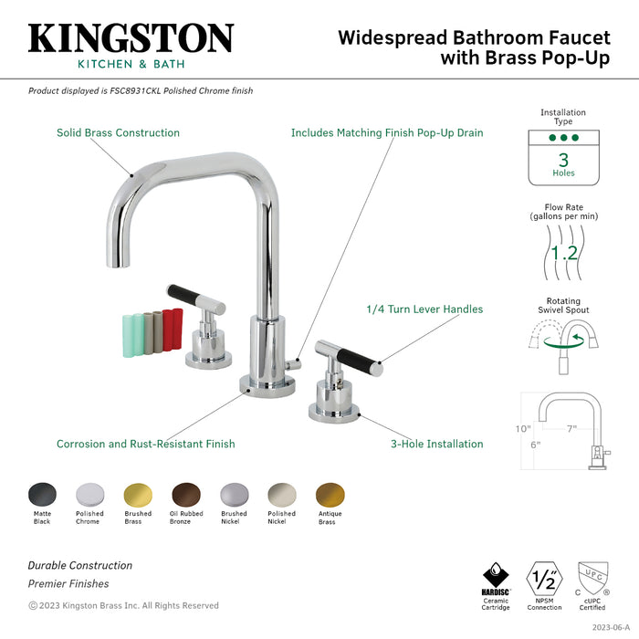 Kaiser FSC8930CKL Two-Handle 3-Hole Deck Mount Widespread Bathroom Faucet with Pop-Up Drain, Matte Black