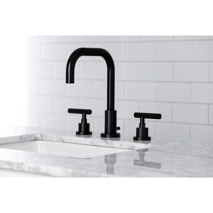 Manhattan FSC8930CML Two-Handle 3-Hole Deck Mount Widespread Bathroom Faucet with Pop-Up Drain, Matte Black