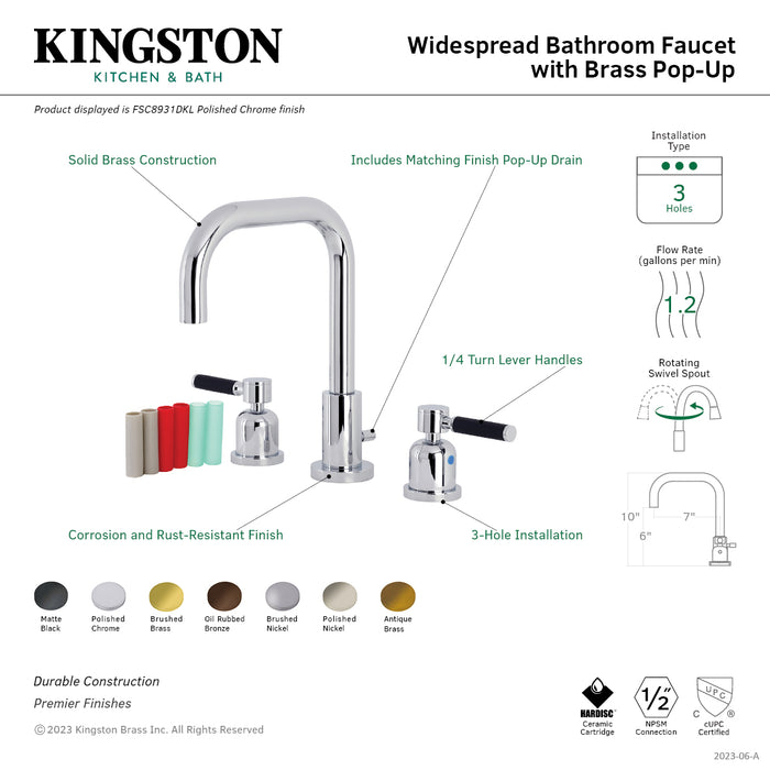 Kaiser FSC8930DKL Two-Handle 3-Hole Deck Mount Widespread Bathroom Faucet with Pop-Up Drain, Matte Black
