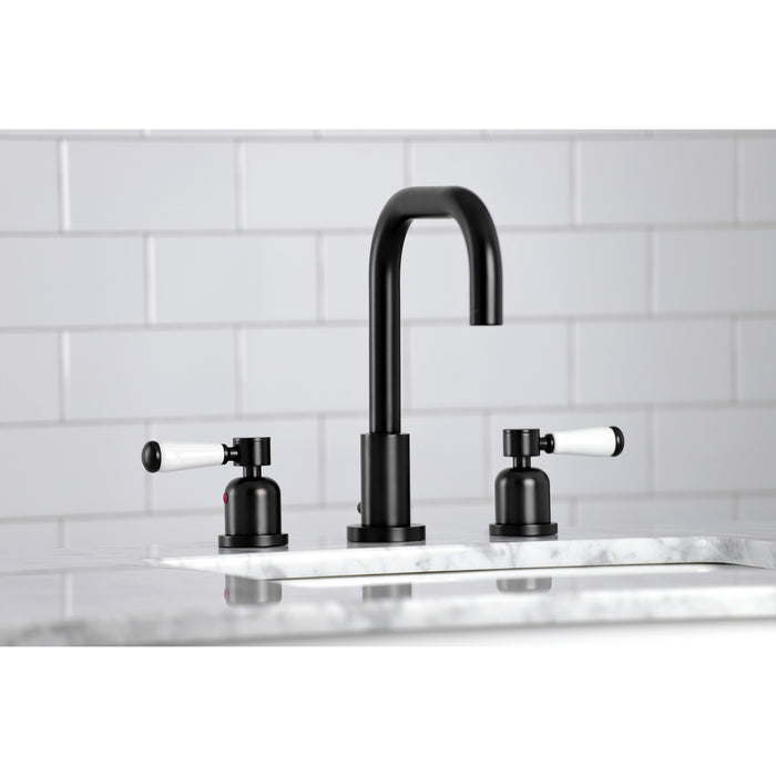Paris FSC8930DPL Two-Handle 3-Hole Deck Mount Widespread Bathroom Faucet with Pop-Up Drain, Matte Black