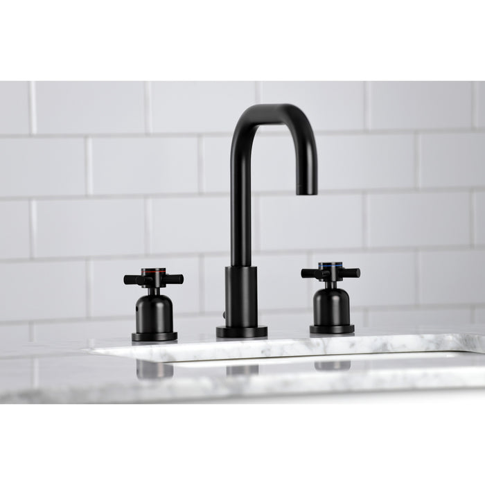Kingston Sona FSC8930DX - Concord Two-Handle 3-Hole Deck Mount Widespread Bathroom Faucet with Brass Pop-Up, Matte Black