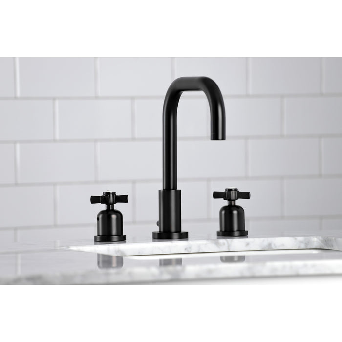 Millennium FSC8930ZX Two-Handle 3-Hole Deck Mount Widespread Bathroom Faucet with Pop-Up Drain, Matte Black