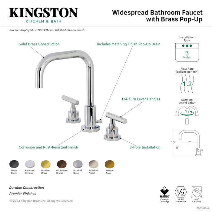 Manhattan FSC8931CML Two-Handle 3-Hole Deck Mount Widespread Bathroom Faucet with Pop-Up Drain, Polished Chrome