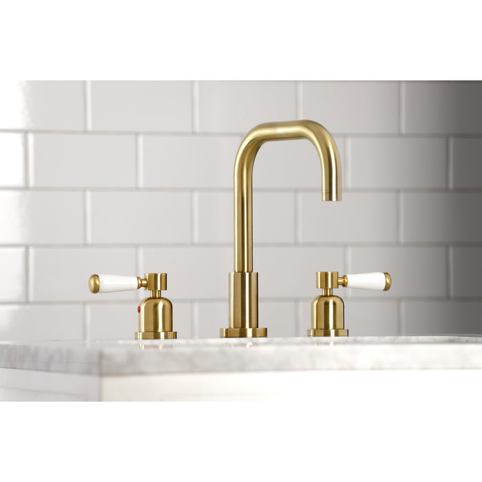 Paris FSC8933DPL Two-Handle 3-Hole Deck Mount Widespread Bathroom Faucet with Pop-Up Drain, Brushed Brass