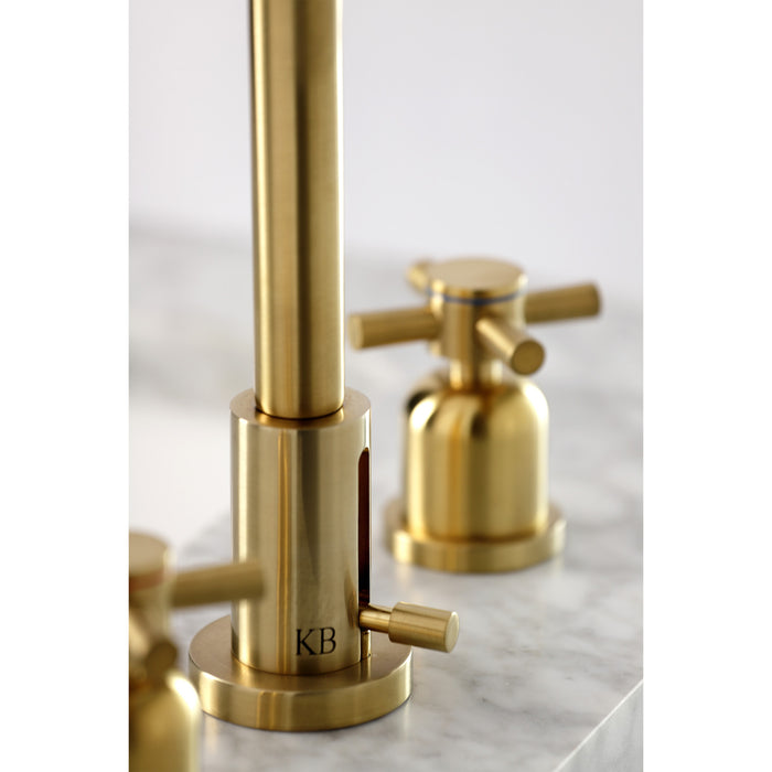 Kingston Sona FSC8933DX - Concord Two-Handle 3-Hole Deck Mount Widespread Bathroom Faucet with Brass Pop-Up, Brushed Brass