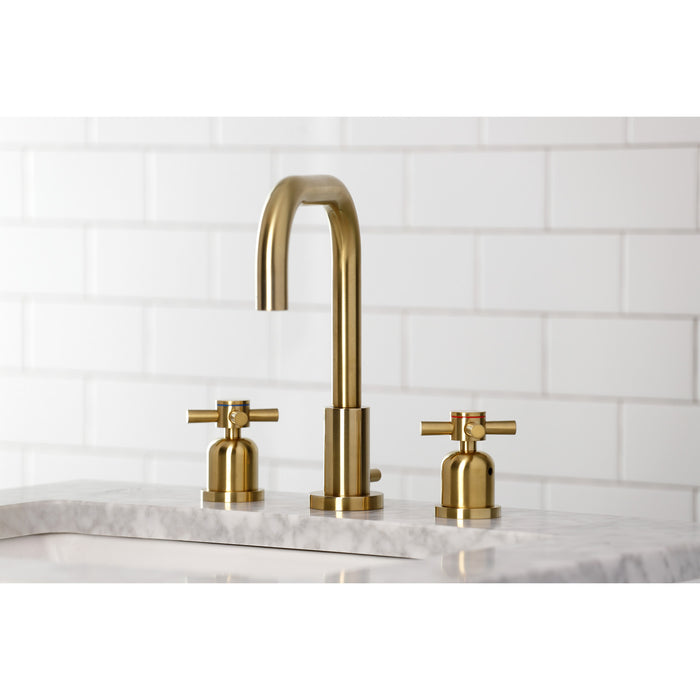 Kingston Sona FSC8933DX - Concord Two-Handle 3-Hole Deck Mount Widespread Bathroom Faucet with Brass Pop-Up, Brushed Brass