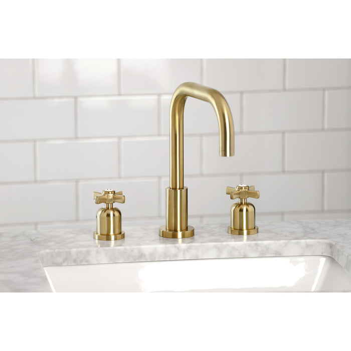 Millennium FSC8933ZX Two-Handle 3-Hole Deck Mount Widespread Bathroom Faucet with Brass Pop-Up, Brushed Brass