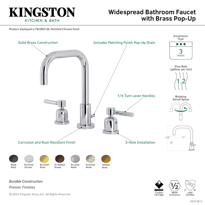Concord FSC8938DL Two-Handle 3-Hole Deck Mount Widespread Bathroom Faucet with Pop-Up Drain, Brushed Nickel
