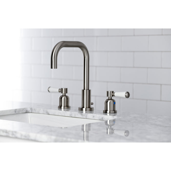 Paris FSC8938DPL Two-Handle 3-Hole Deck Mount Widespread Bathroom Faucet with Pop-Up Drain, Brushed Nickel