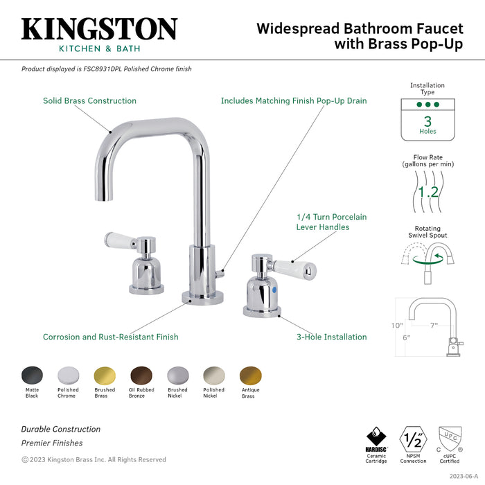 Paris FSC8939DPL Two-Handle 3-Hole Deck Mount Widespread Bathroom Faucet with Pop-Up Drain, Polished Nickel