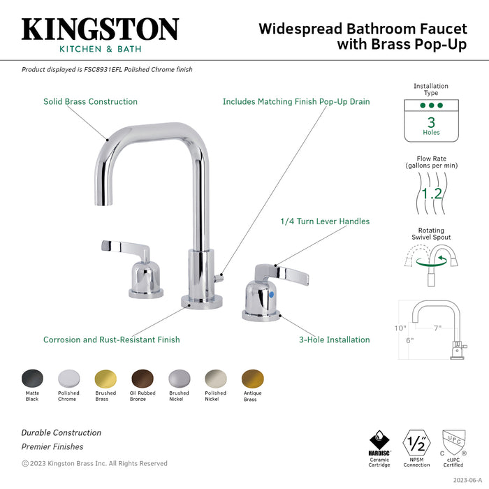 Centurion FSC8939EFL Two-Handle 3-Hole Deck Mount Widespread Bathroom Faucet with Pop-Up Drain, Polished Nickel
