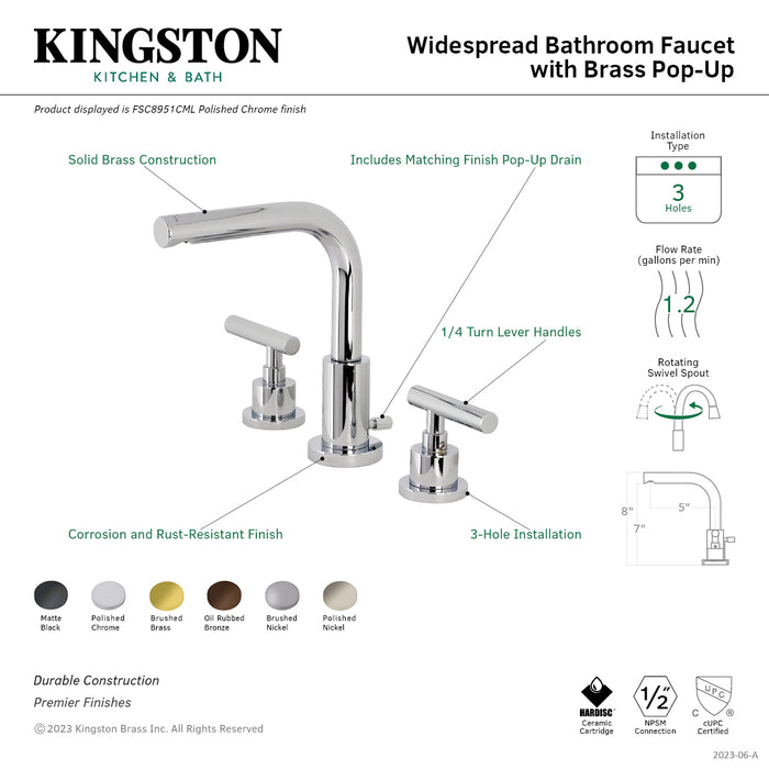 Manhattan FSC8950CML Two-Handle 3-Hole Deck Mount Widespread Bathroom Faucet with Pop-Up Drain, Matte Black