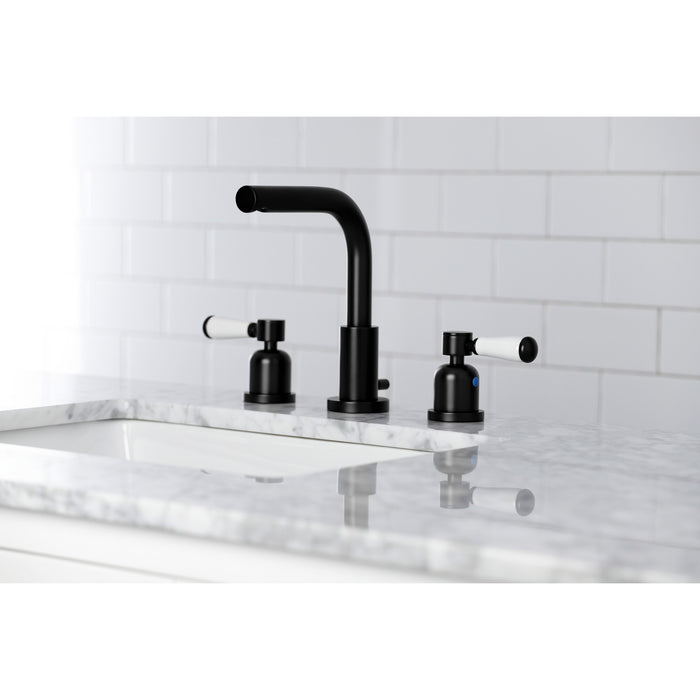 Paris FSC8950DPL Two-Handle 3-Hole Deck Mount Widespread Bathroom Faucet with Pop-Up Drain, Matte Black