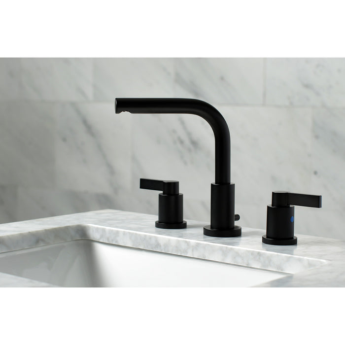NuvoFusion FSC8950NDL Two-Handle 3-Hole Deck Mount Widespread Bathroom Faucet with Pop-Up Drain, Matte Black