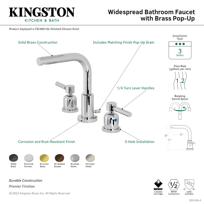 Concord FSC8955DL Two-Handle 3-Hole Deck Mount Widespread Bathroom Faucet with Pop-Up Drain, Oil Rubbed Bronze