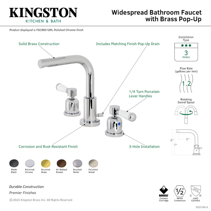 Paris FSC8958DPL Two-Handle 3-Hole Deck Mount Widespread Bathroom Faucet with Pop-Up Drain, Brushed Nickel
