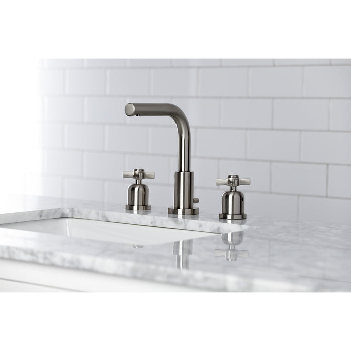 Kingston Tulare FSC8958ZX - Millennium Two-Handle 3-Hole Deck Mount Widespread Bathroom Faucet with Brass Pop-Up, Brushed Nickel