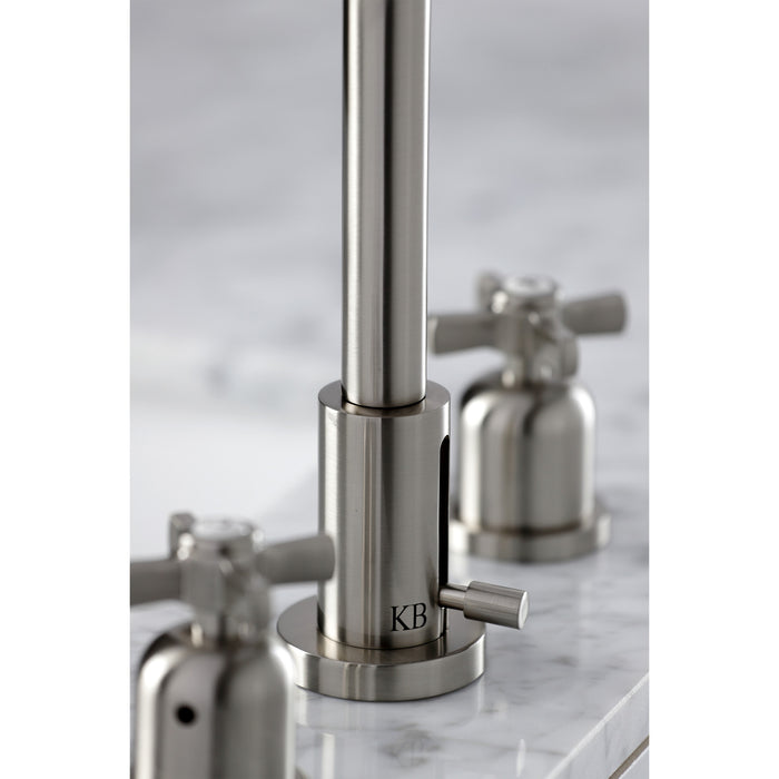 Kingston Tulare FSC8958ZX - Millennium Two-Handle 3-Hole Deck Mount Widespread Bathroom Faucet with Brass Pop-Up, Brushed Nickel