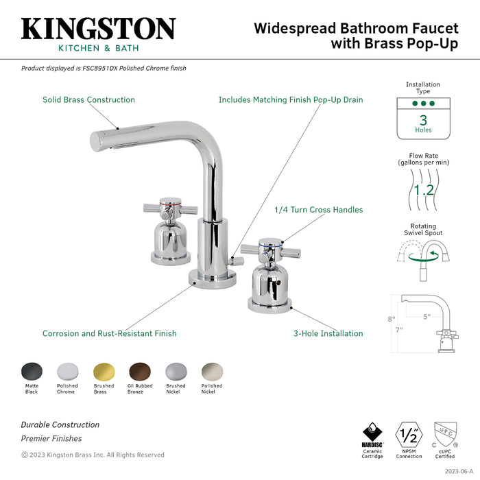 Concord FSC8959DX Two-Handle 3-Hole Deck Mount Widespread Bathroom Faucet with Pop-Up Drain, Polished Nickel