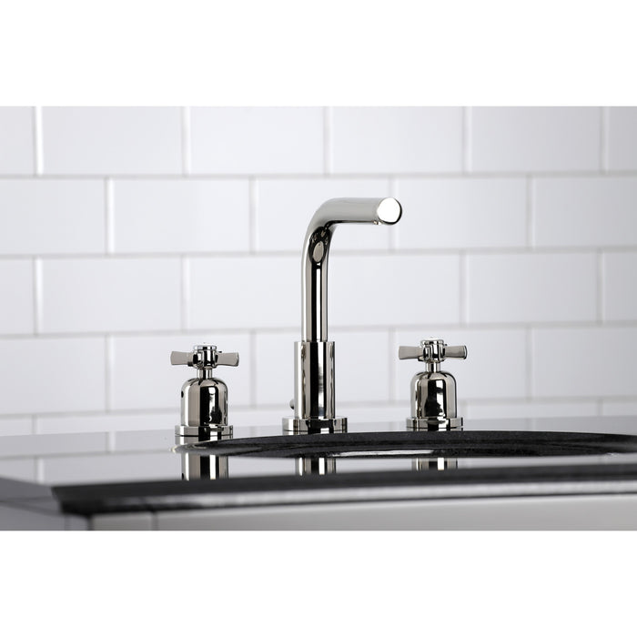 Kingston Tulare FSC8959ZX - Millennium Two-Handle 3-Hole Deck Mount Widespread Bathroom Faucet with Brass Pop-Up, Polished Nickel