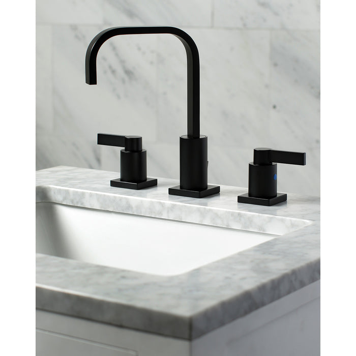 NuvoFusion FSC8960NDL Two-Handle 3-Hole Deck Mount Widespread Bathroom Faucet with Pop-Up Drain, Matte Black