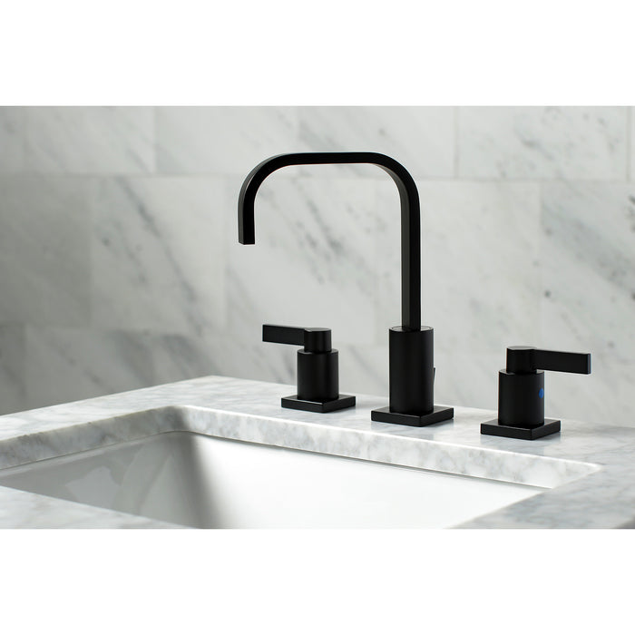NuvoFusion FSC8960NDL Two-Handle 3-Hole Deck Mount Widespread Bathroom Faucet with Pop-Up Drain, Matte Black