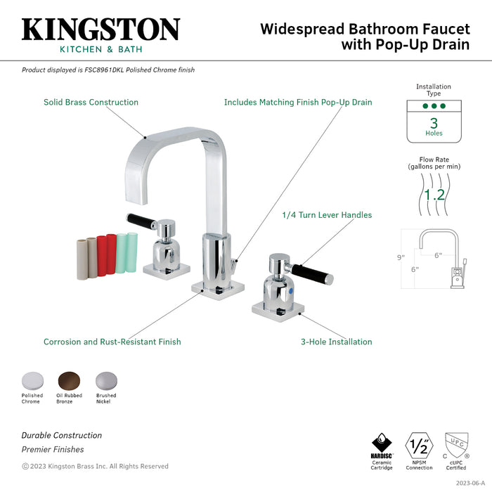 Kaiser FSC8961DKL Two-Handle 3-Hole Deck Mount Widespread Bathroom Faucet with Pop-Up Drain, Polished Chrome